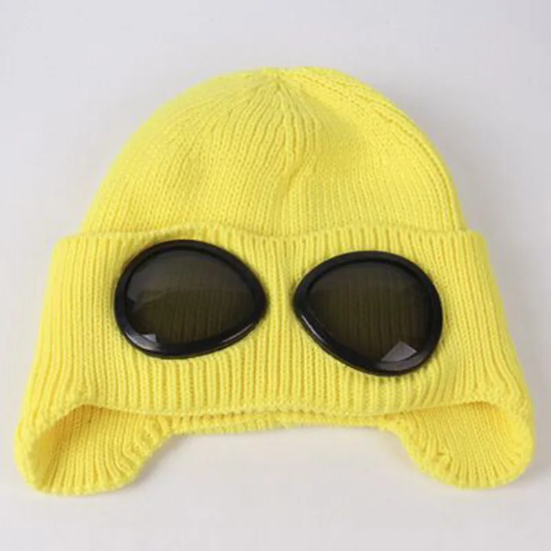 Зимняя вязаная шапка теплая шапочки Skullies Лыжная Шапка со Съемные очки для женщин и мужчин Кепка для занятий спортом на открытом воздухе