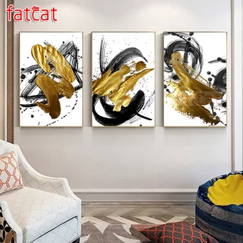 

FATCAT Abstract golden black lines landscape diy diamond painting full square round mosaic embroidery sale triptych kits AE2539