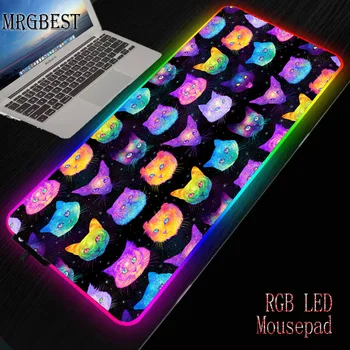 

MRGBEST Cute Cat Large Lock Edge Washable Rubber Mouse Pad Game Non-slip for Gamers Sizes 30x60cm and 40x90cm Lol Csgo Xxl L