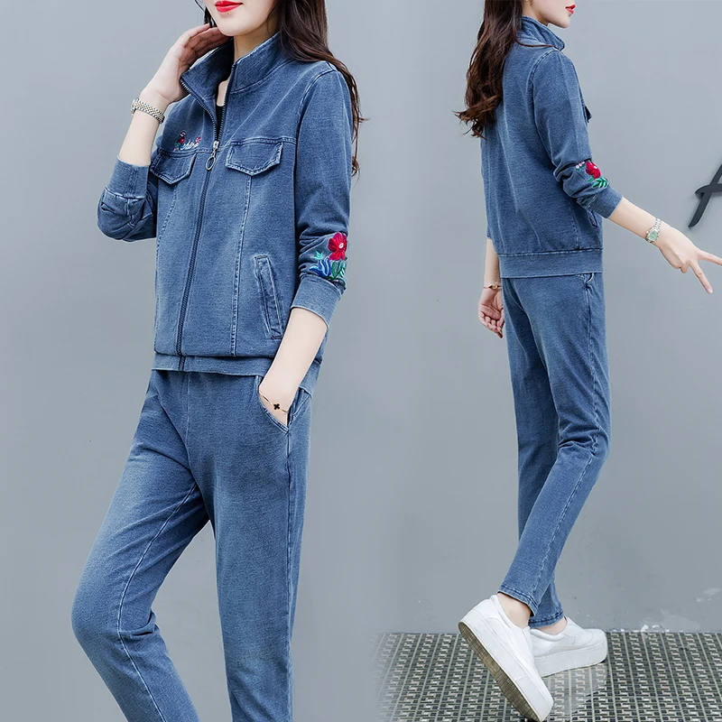 Спортивный костюм для женщин комплект из 2 предметов осень 2019 новая джинсовая