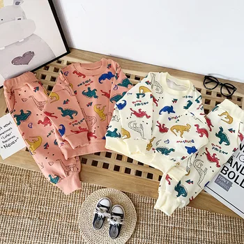 

Spring Newborn Boys clothes Children Cartoon Suit for boy and girls 2pcs sets Dinosaur Sweater+pants Toddler Boy Clothes outfit