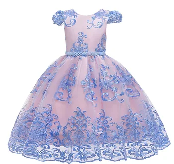 

D0123Tutu Embroidery Princess Baby Girl Dress 2020 Spring Party Wedding Easter Day Kid Dress For Girl Wholesale Child Clothes
