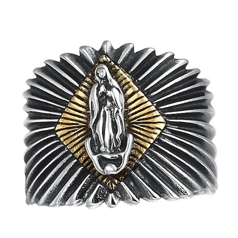 

925 Sterling Silver Vintage Virgin Mary Opening Ring Women Men Adjustable Ring