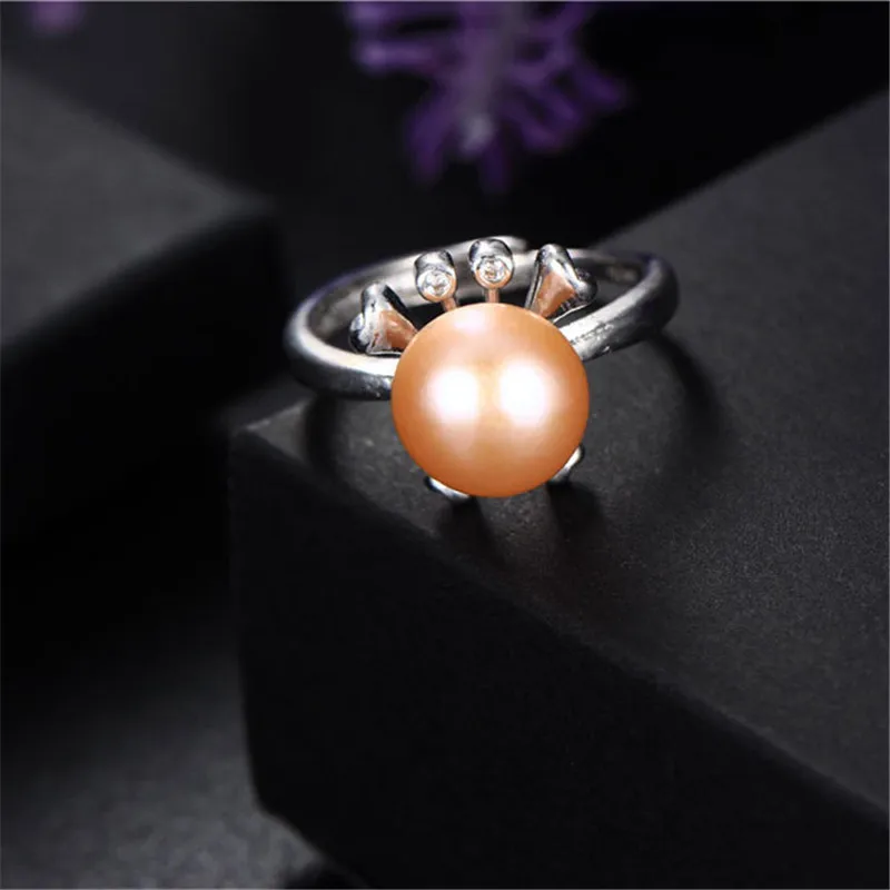 Розовый Dainashi 925 Sterling Silver Frog Eye Zircon Crystal Adjustable Ring Elegant Genuine Freshwater Cultured Pearl Ring Gift - Цвет камня: Розовый