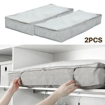 

2PCS Under Bed Storage Drawer Organizer Non-woven PVC Storage Box for Clothing Blankets Shoes Bags Zippered Organizer