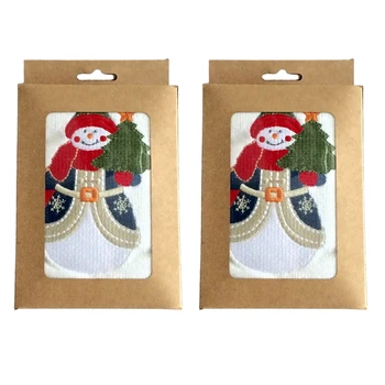 

2pcs Gift Home Embroidered Holiday Bath Towel Machine Washable Cute Water Absorbent New Year Soft Cotton Blend Christmas Pattern