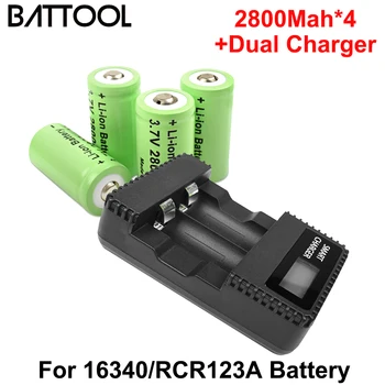 

Battool CR123A RCR 123 ICR 16340 Battery 2800mAh 3.7V Li-ion Rechargeable Battery For Laser Pen LED Flashlight CellArlo Security