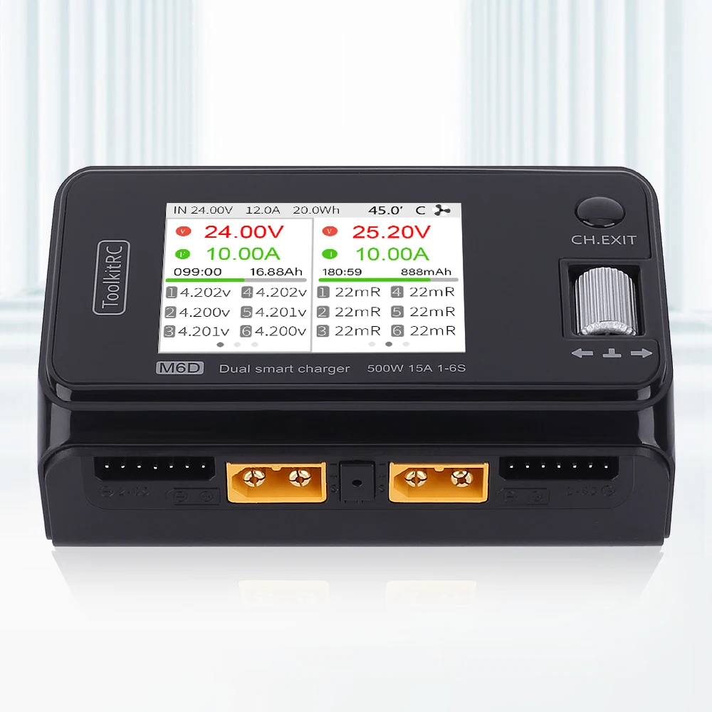 

In Stock ToolkitRC M6D 15Ax2 DC Dual-channel Mini Charger Discharger for Output 1-6s Lipo LiHV Lion NiMh Pb Cell Checker Tester