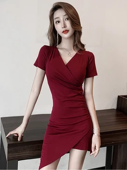 

Woman Dresses Party Night Sexy Irregular V-neck Dress Summer New dress Female 2020 Popular Slim Slimming Short Hip