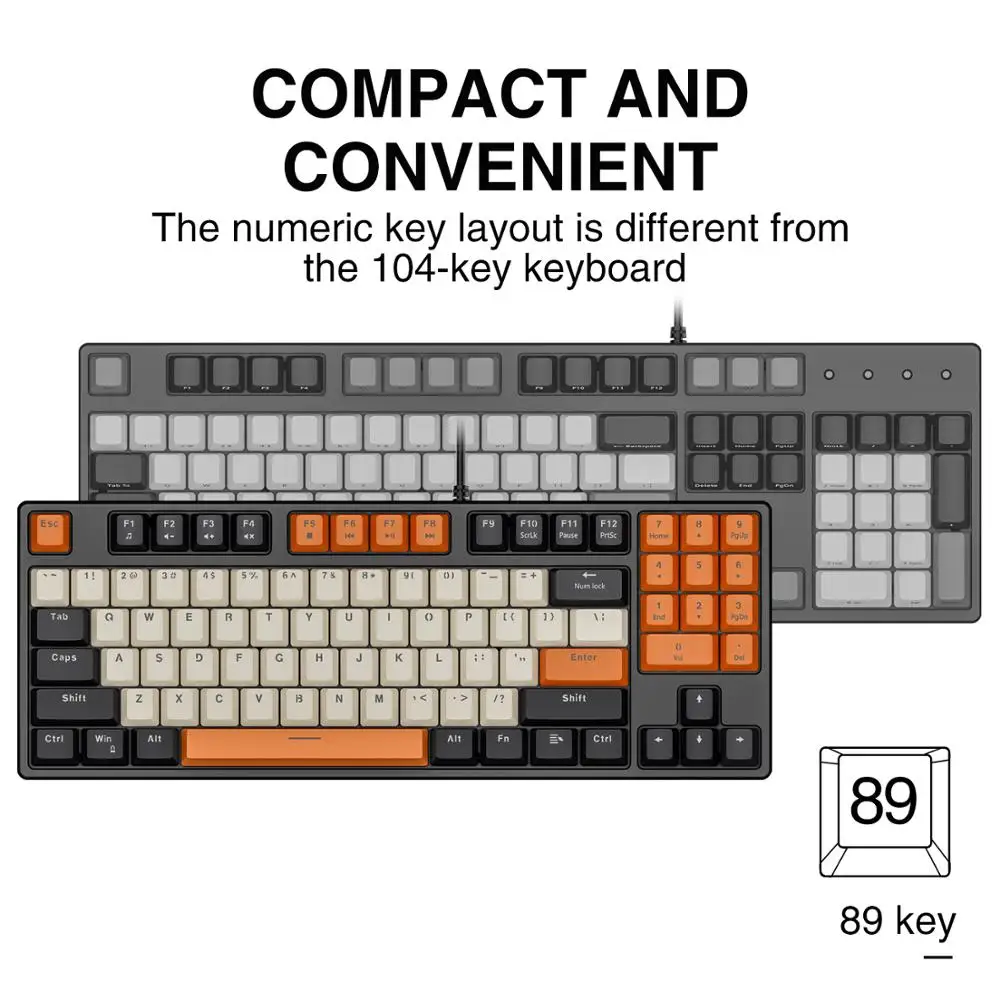 Havit Gaming Mechanical Keyboard Red Switch With PBT ABS Keycaps For PC Tablet Desktop Gamer Wired USB 89 keys