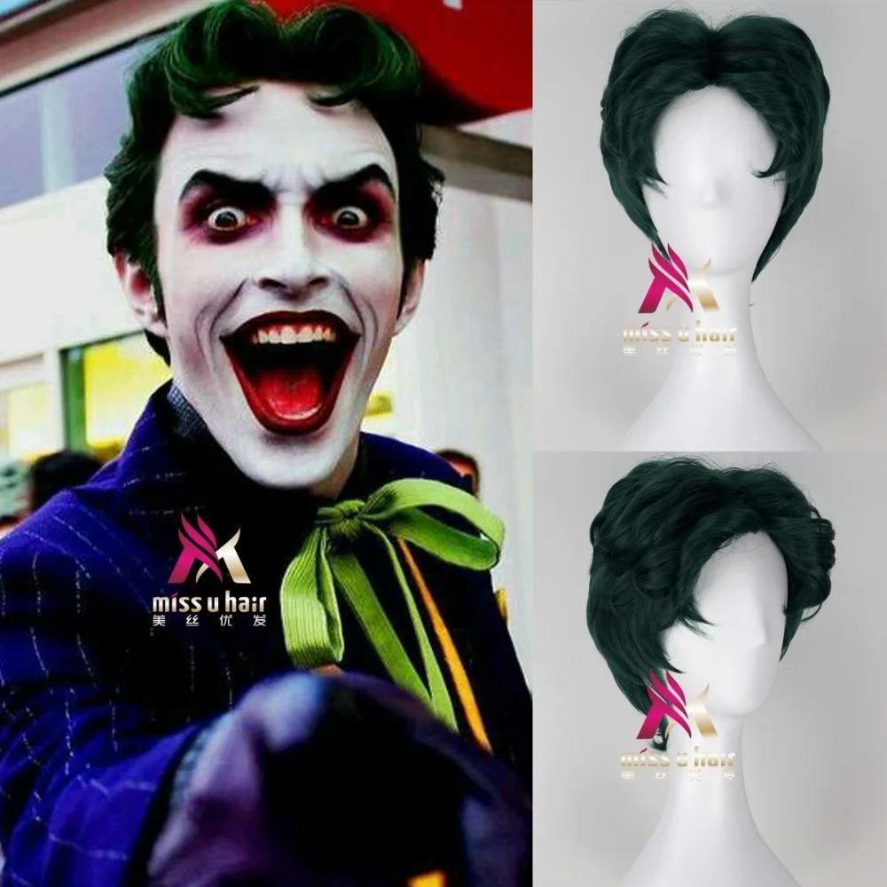 Movie Suicide Squad Joker Clown Green wig Play Poseidon Hair DC Comic Cosplay Halloween Costume Syn