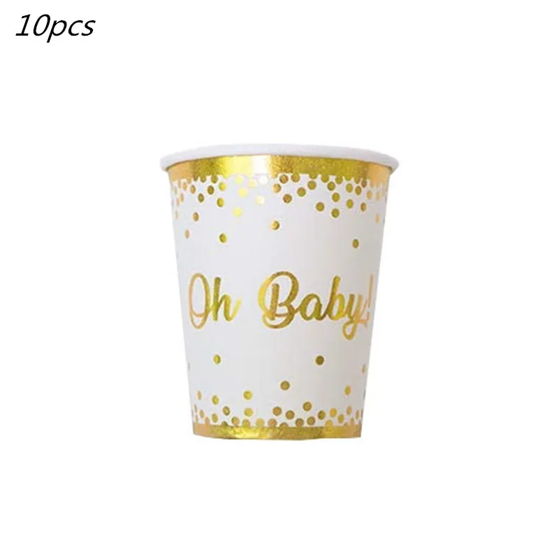 Description Picture 6 of itemGold Disposable Tableware Oh Baby Birthday Paper Plates Cups Napkins Birthday Party Cutlery Baby Shower Gender Reveal Supplies