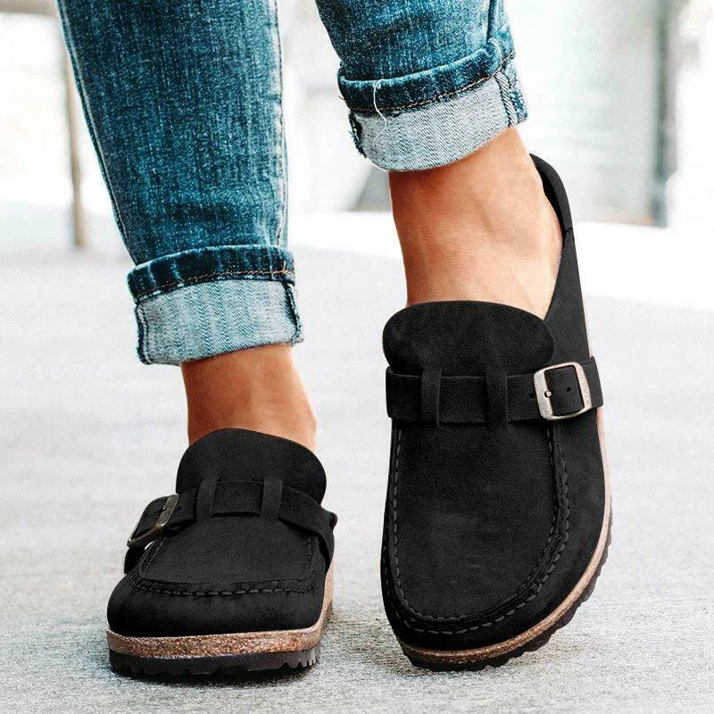Zuecos cómodos e informales para mujer, sandalias antideslizantes de ante, zapatos de verano para el hogar y la Oficina, FS99
