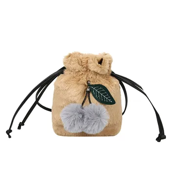 

2020 winter drawstring bucket bag fashion designer Plush handbag Pompom furry shoulder bag cute mini bags women girls #YL5