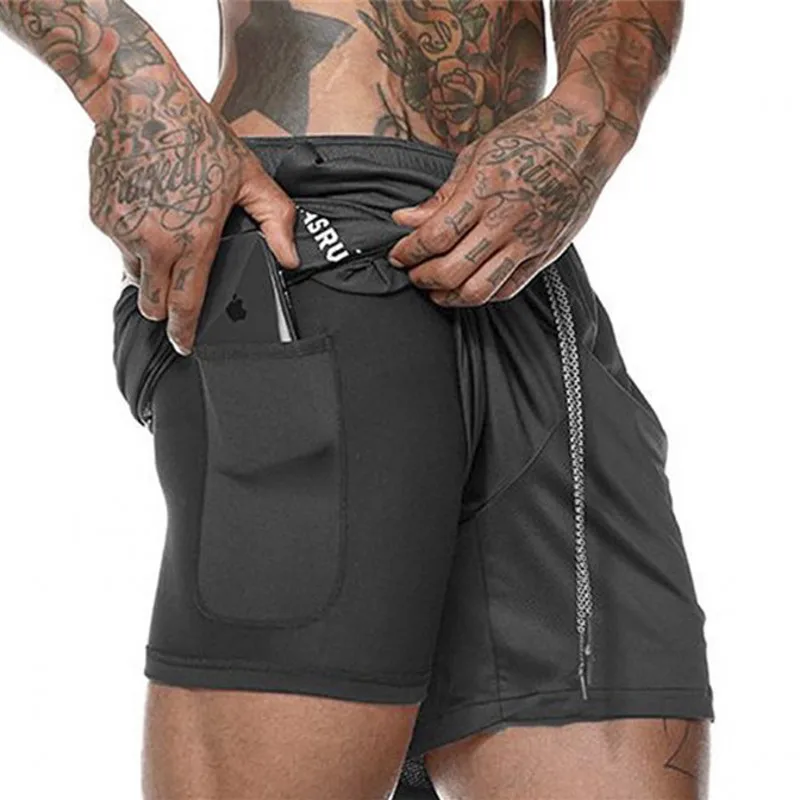Летние мужские тренировочные брюки сетки быстро сохнут двойной Слои спортивные шорты штаны для пробежек Повседневное Фитнес тренировки шорты, спортивный костюм