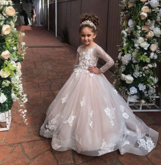 

Long Sleeve Ball Gown Princess Flower Girl Dress For Wedding Party