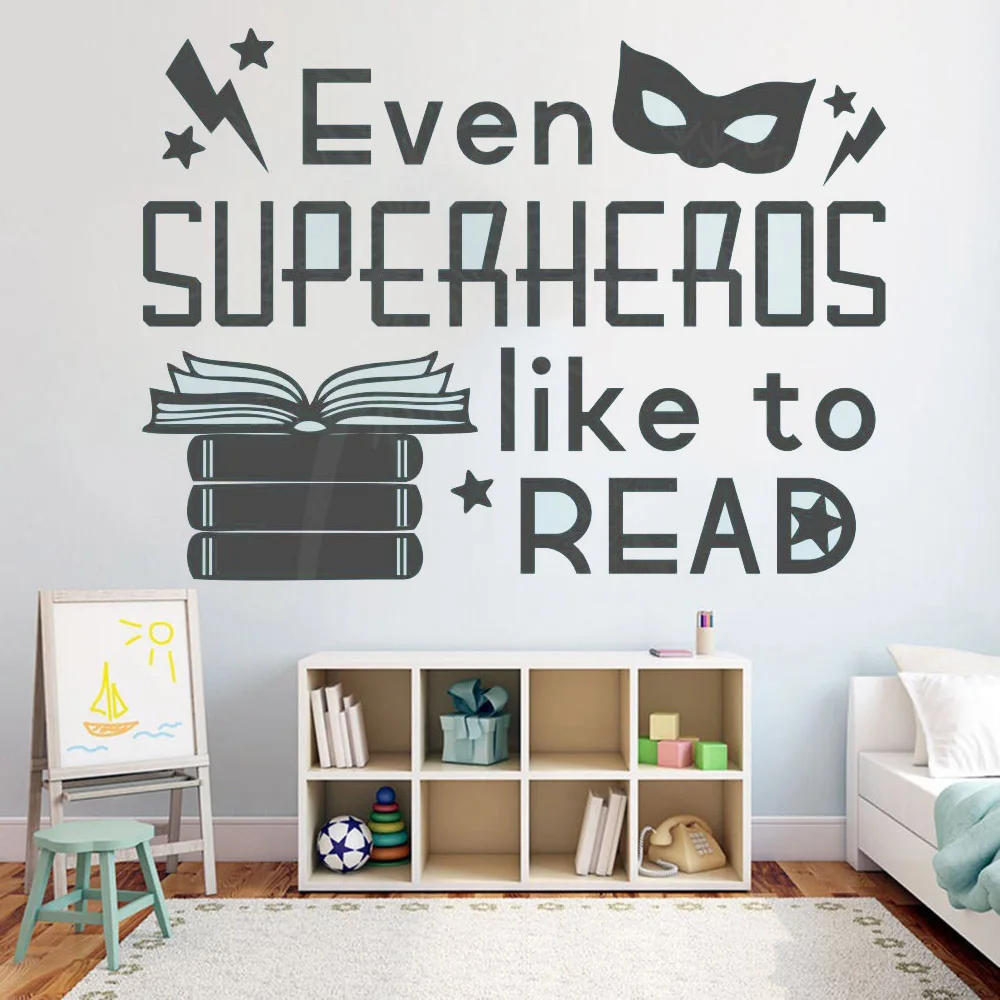 School Wall Decals Superheros Like To Read Vinyl Stickers For Classroom Home Decoration Accessories Living Room W900 | Дом и сад