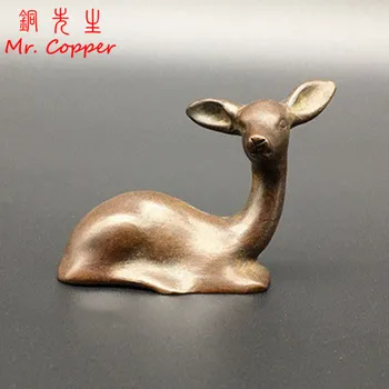 

Pure Copper Sika Deer Small Ornaments Antique Bronze Lucky Lying Deer Statue Tea Pet Desk Decoration Living Room Decor Accessory