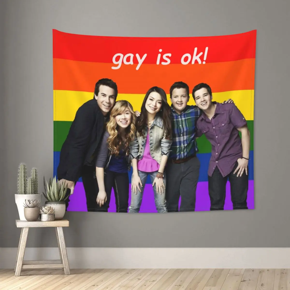 

Gay Is Ok Gibby Tapestry Wall Hanging Hippie Fabric Tapestry INS Throw Rug Blanket Home Decor for Living Room Bedroom 95x73cm