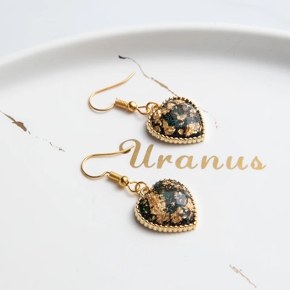 Корейская мода Boho золото черное сердце Кристалл Висячие серьги для женщин