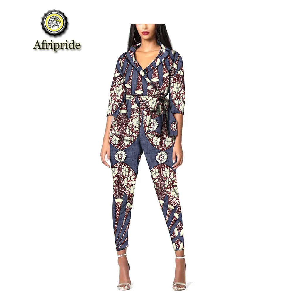 Африканская модная одежда для женщин, AFRIPRIDE топ с v-образным вырезом и принтом Дашики+ штаны длиной до щиколотки, костюмы из 2 предметов, S1926014 - Цвет: 395