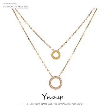 Exquisite Round Hollow Layered Chain Necklace Delicate Shiny Cubic Zirconia Choker Necklace