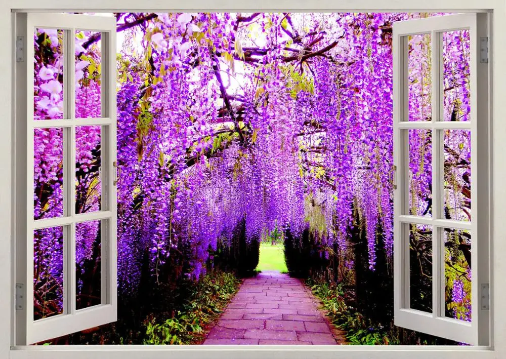Красивые фиолетовые цветы розы деревья окно художественный фильм печать
