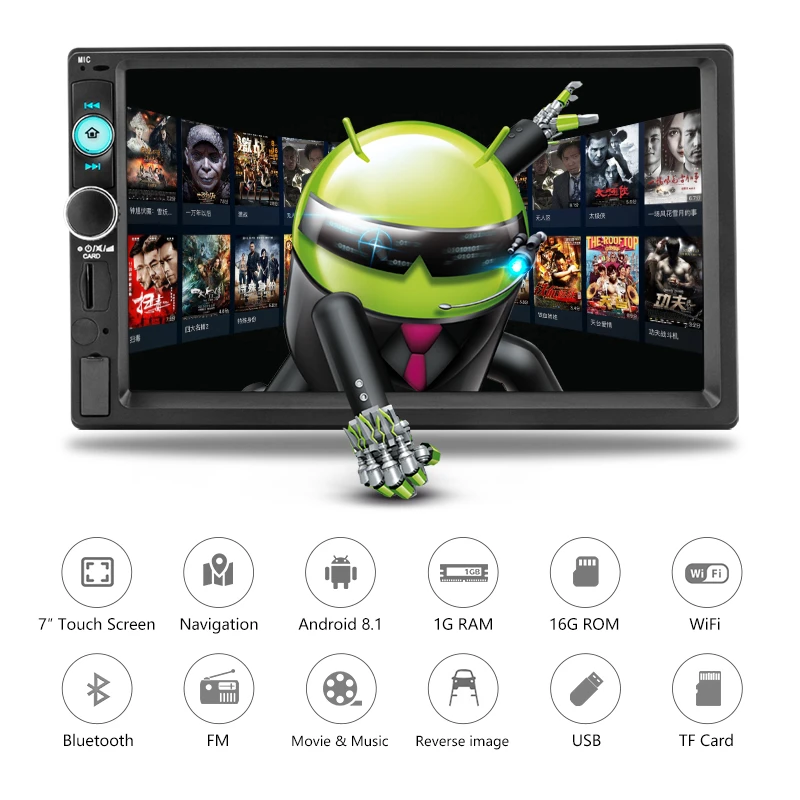 Clearance Jansite 7" 2 din Car Radio RAS AM/FM Android 8.1 player + Digital Touch screen GPS Navigation mirror-link Autoradio Backup camer 1