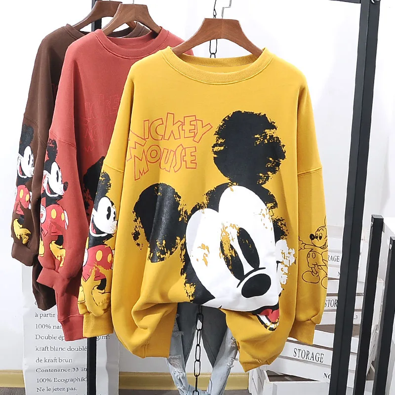 Cashmere Sweater Silk Cotton Sweater Disney Sweater Women's Cartoon Mickey Minnie Plush Thickened Sweater Spring Autumn Loose Korean Hatless Thickened Trendy