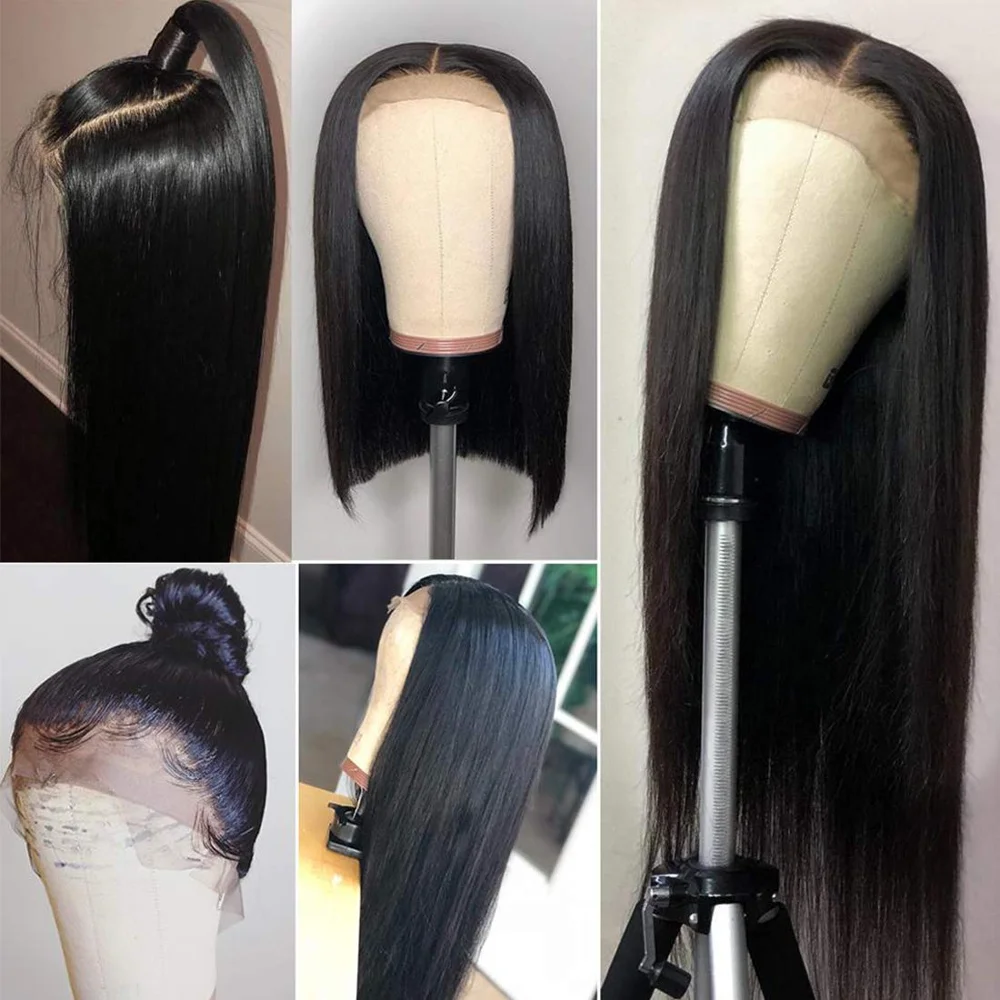 

370 Lace Frontal Wig Straight Human Hair Wigs 150 Density 360 Lace Wig Brazilian Remy Hair Pre Plucked For Women 6 Inch Part