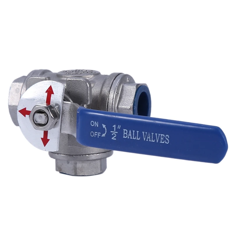 1Pcs DN15 Female 3 Way T-Type 304 Stainless Steel Ball Valve