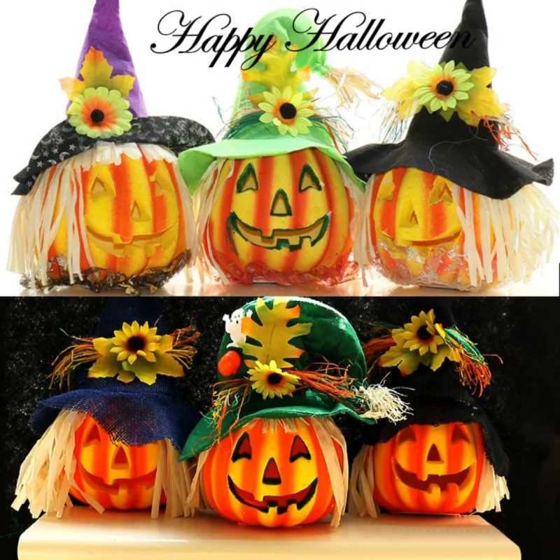 

Halloween Light Up Pumpkin Lantern Witch Hat Jack-o-Lantern Decorations Foam Pumpkin Halloween Decorations Props Party Supplies