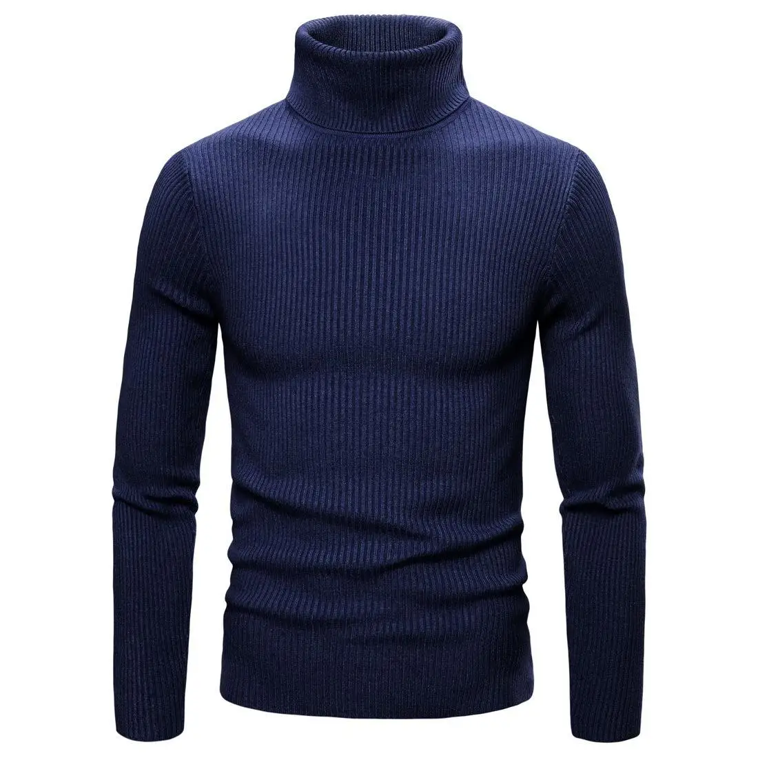 Мужской свитер, осенне-зимнее базовое пальто, новинка, импортные товары, высокоэластичная трикотажная одежда с высоким отворотом, Однотонный свитер, повседневный свободный мужской свитер - Цвет: Тёмно-синий