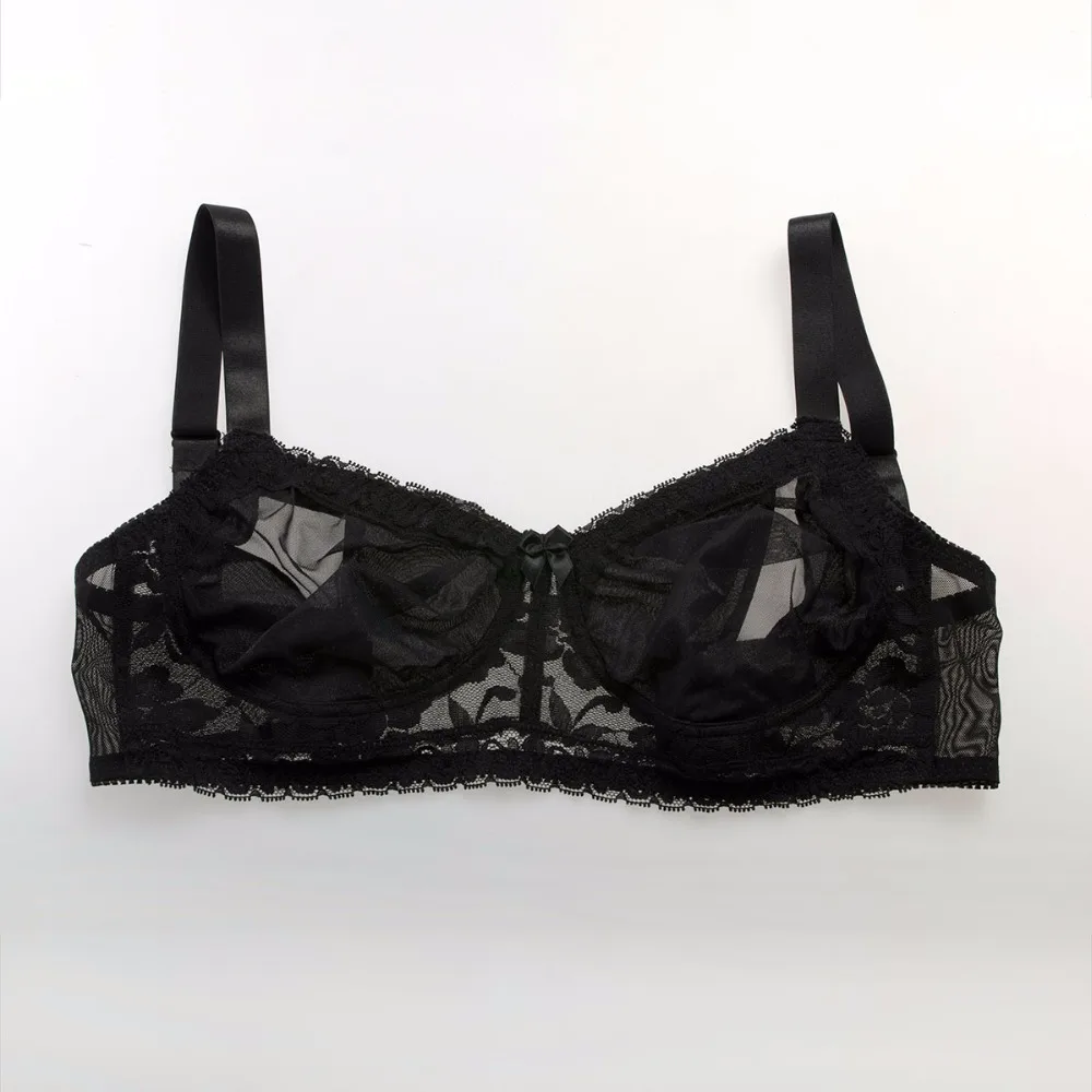 600g/pair Crossdresser Bra Classic Round Boobs Set(Silicone Breast Form Brown+Sexy Transparent Lace Pocket Bra Black