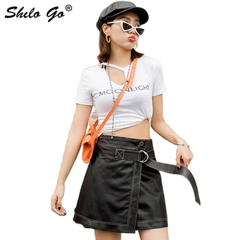 

Genuine Leather Skirts Highstreet High Waist O-Ring Metail Lace Up Sheepskin A Line Skirts Women Autumn Winter Casual Skirts