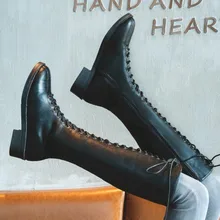 Женская обувь; сезон осень-зима; коллекция года; модная Уличная Повседневная Обувь На Шнуровке; женские черные сапоги до колена; Zapatos De Mujer; большие размеры