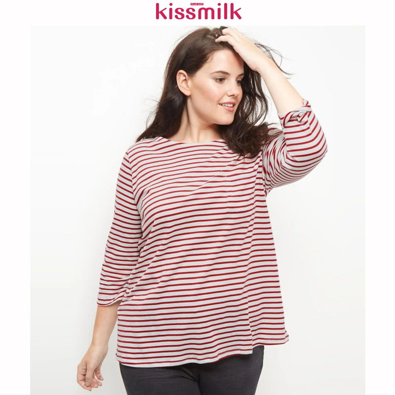 Kissmilk Плюс Размер Новая модная женская одежда повседневная полосатая уличная