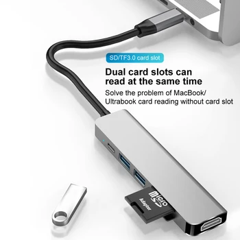 

6-in-1 Type-C 4K HDMI Gigabit Lan Ethernet HDMI Adapter SD TF Card Reader USB-C USB 3.1 Audio For MacBook Samsung Huawei TV
