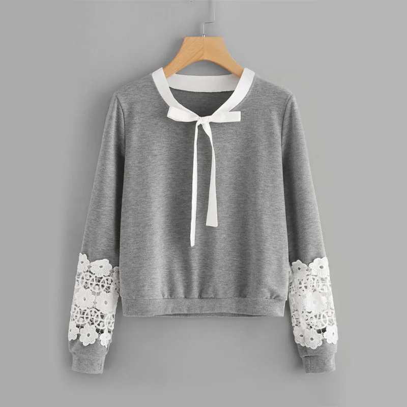 Контрастные женские элегантные кружевные футболки Женский ажурный топ на осень |