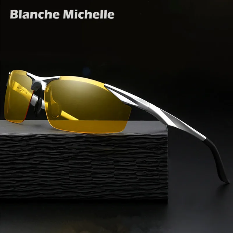 Tanie 2019 Night Vision okulary przeciwsłoneczne aluminiowe mężczyźni spolaryzowane UV400 okulary męskie okulary jazdy óculos gafas de sol hombre z pudełkiem