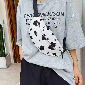 

Cow Print Canvas Small Chest Bag Leisure Original Design Fashion Messenger Bag Women's Shoulder Bag Mobile Phone Purse