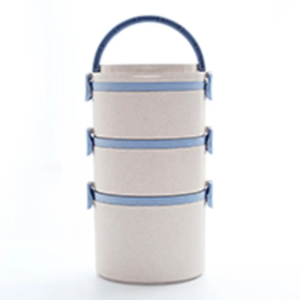 blue 3layer Пшеничная соломенная коробка для обеда герметичная коробка для обеда детский портативный контейнер для еды для пикника школьная коробка для еды - Цвет: blue 3layer