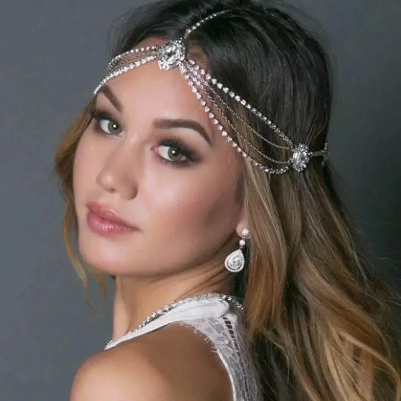 Bohemian retro Crystal Bridal Headband chain forehead hair accessories for women hair accessory bridal headwear