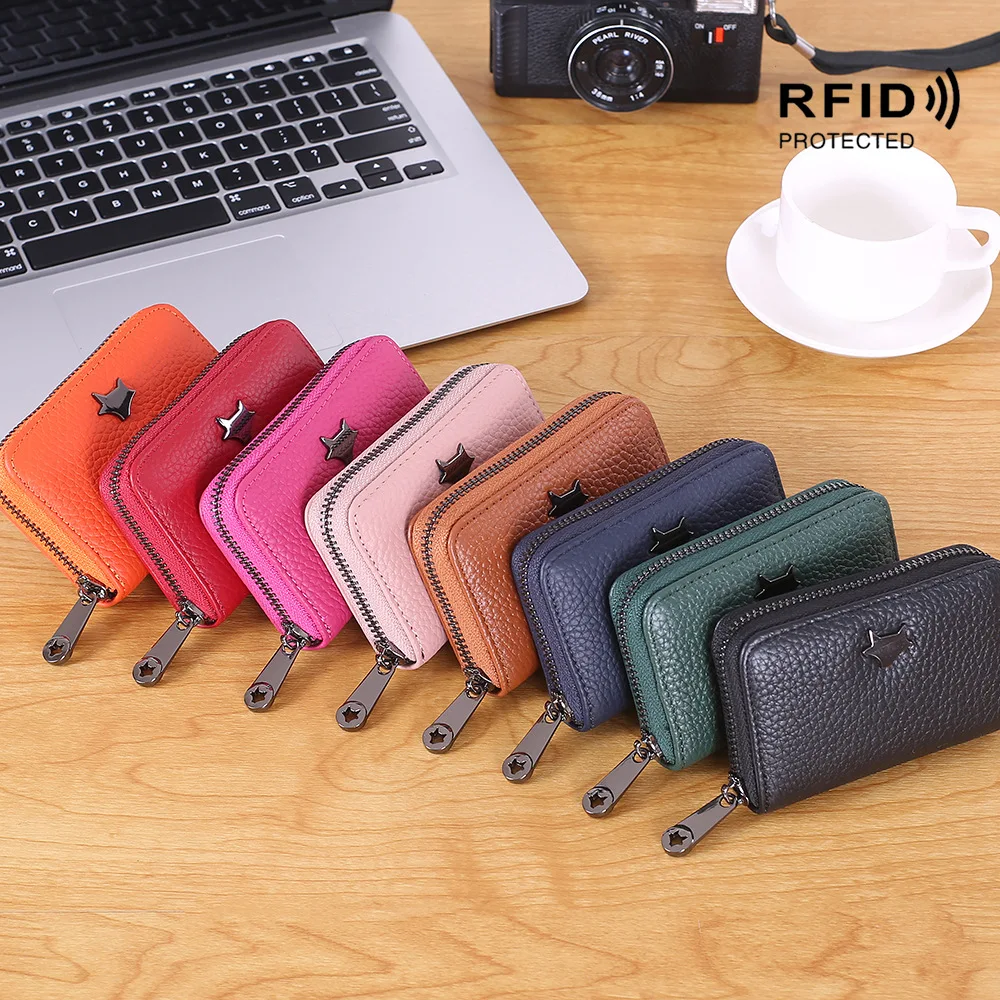 12 Card Slots Women Card Holder Fashion Genuine Leather Brand Rfid Anti-Scanning Female Card Wallet Certificate Holder Organizer