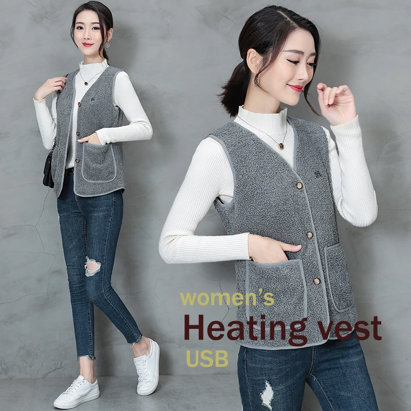 

Women's 5 Zone Heating Vest Female USB Smart Electric Thermal Heated Vest For Men & Women Washable 3 Colors Fleece Black Jacket