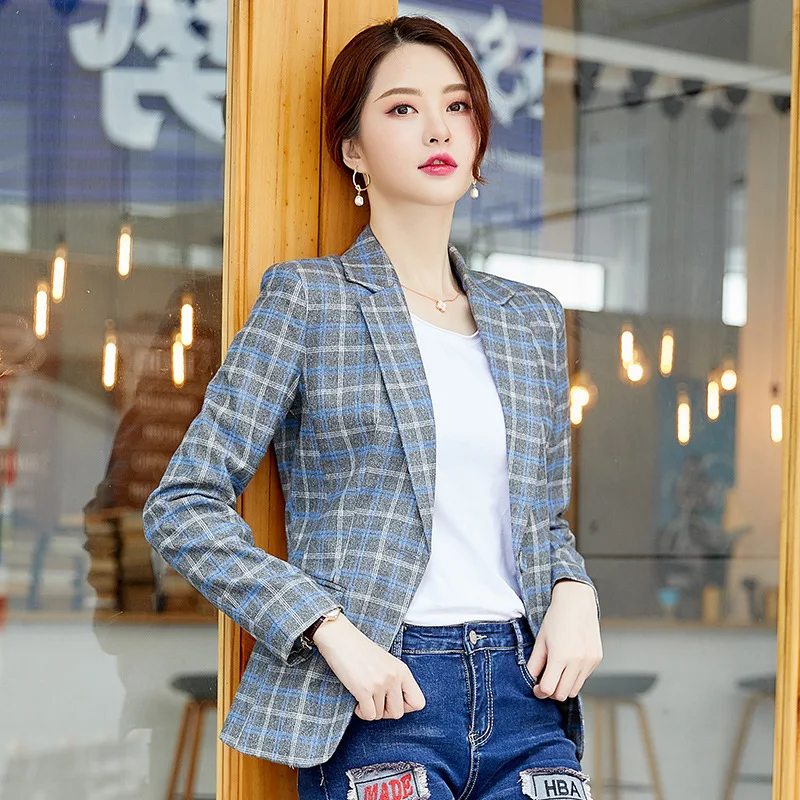 Plaid Small Suit Coat Women's Spring And Autumn New Style Korean-style Casual Short Short-height Online Celebrity Blazer Au