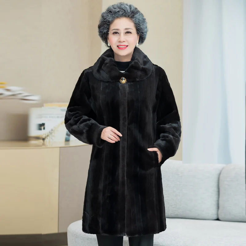 New Middle-aged Womens Mink Fur Coats Winter Warm Jacket Coat Long Women Thicken Overcoat Plus Size Jackets | Женская одежда