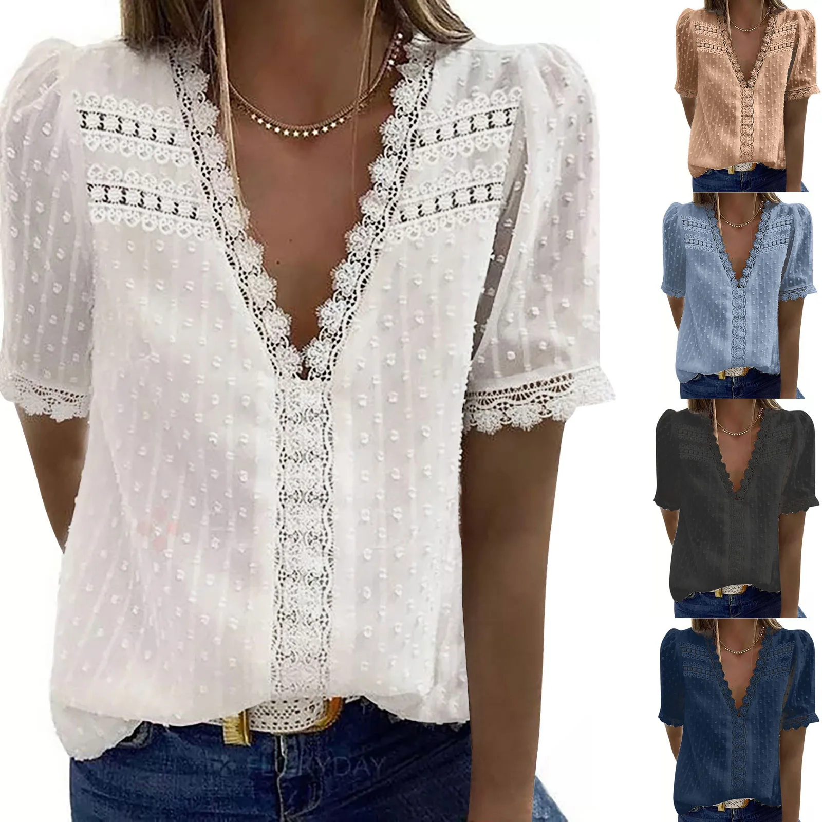 Sexy Women Short Sleeve Jacquard T-shirt Summer Breathable Cool V-Neck Solid Color Tee Tops Lady Girls Casual Streetwear A30 | Женская