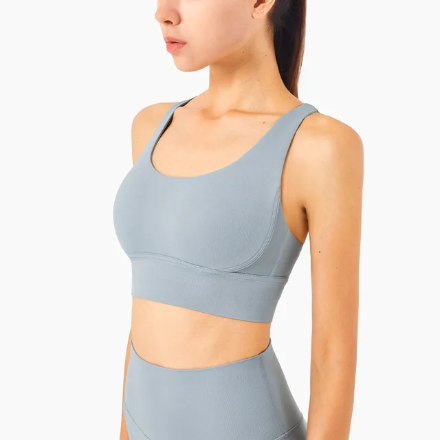Lulu Hot Sell Gym Yoga Vest Athletic Fitness Women Sports Bra Solid Color Cross Sexy Tights Tank Top Butter Soft With Chest Pad Rhino Grey