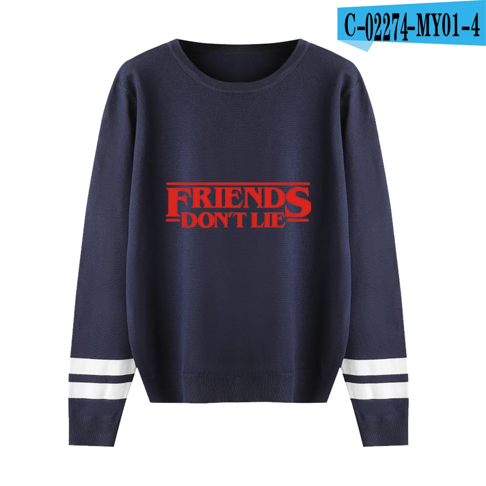 navyblue Теплые свитера с принтом «странные вещи» для пар, Модный осенне-зимний теплый повседневный вязаный Повседневный свитер с длинными рукавами - Цвет: navyblue